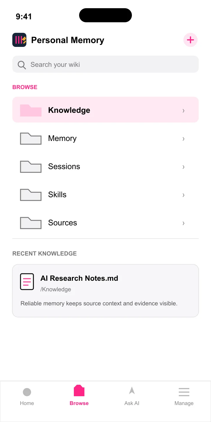 KinicWiki Browse screen showing the database knowledge stores